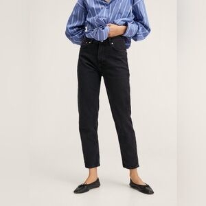 MNG Mango High Waisted Mom Jeans Size 18 Black Denim Ankle Length NWT